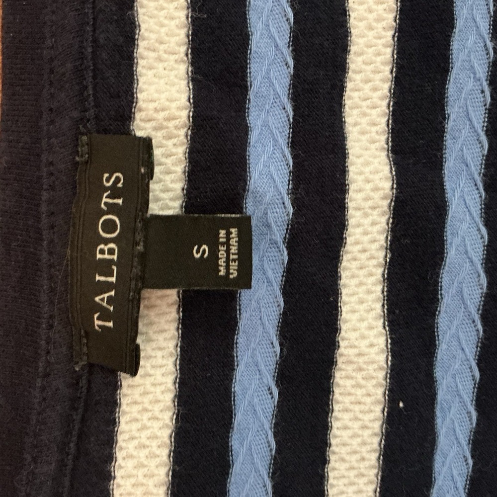 Talbots 100% Cotton V-Neck Textured Stripe Long Sleeve T-Shirt Size Small - Picture 2 of 6